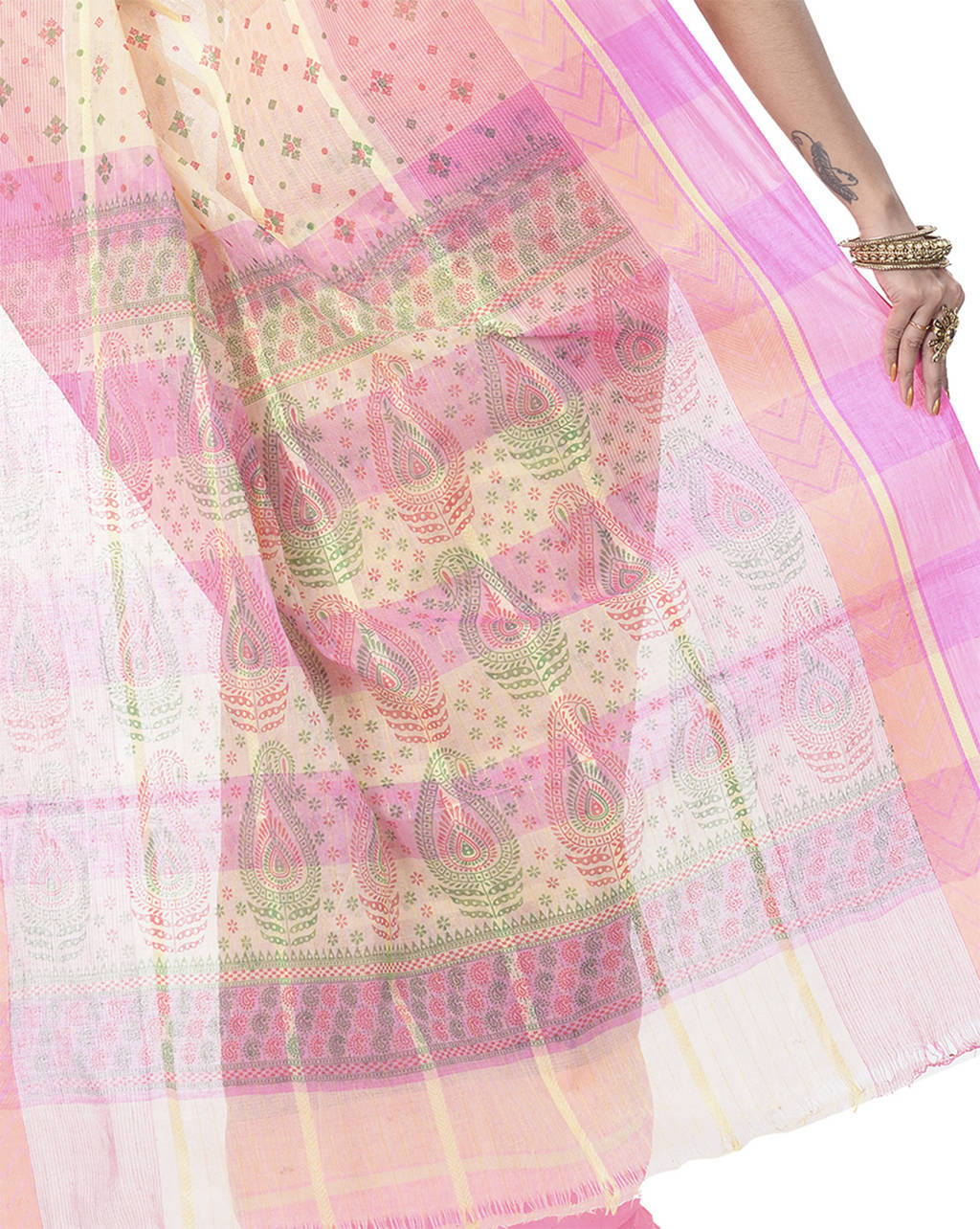Pink Pure Cotton ANARKOLI PRINT Tant Saree Print (4072)